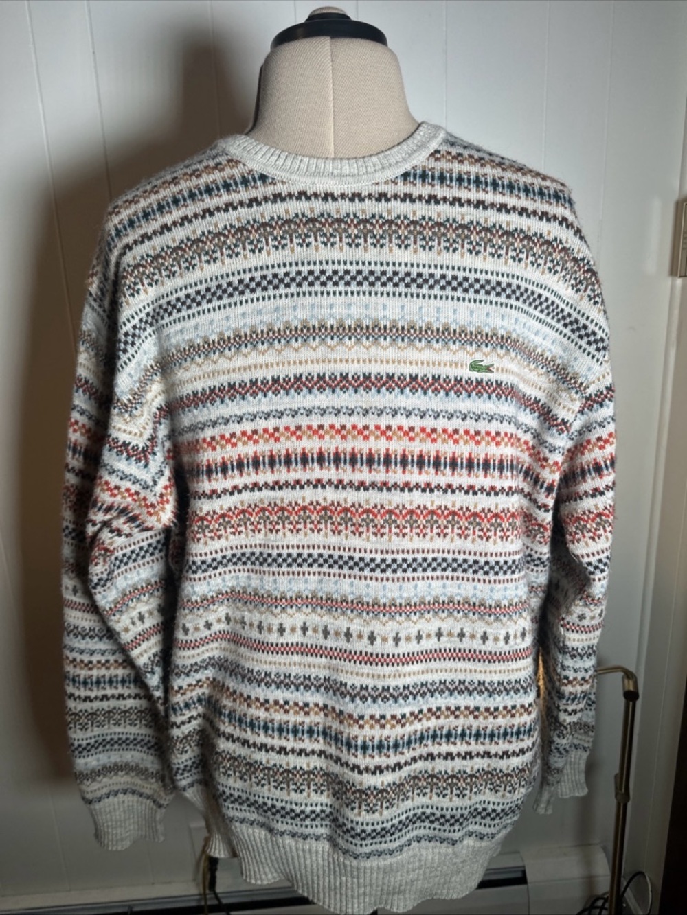 Lacoste Sweater Striped Wool Blend Soft Knit  Men Size 7 (XL-2XL) Made In France